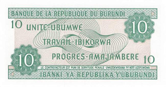 Burundi p33c 10 Francs 1995